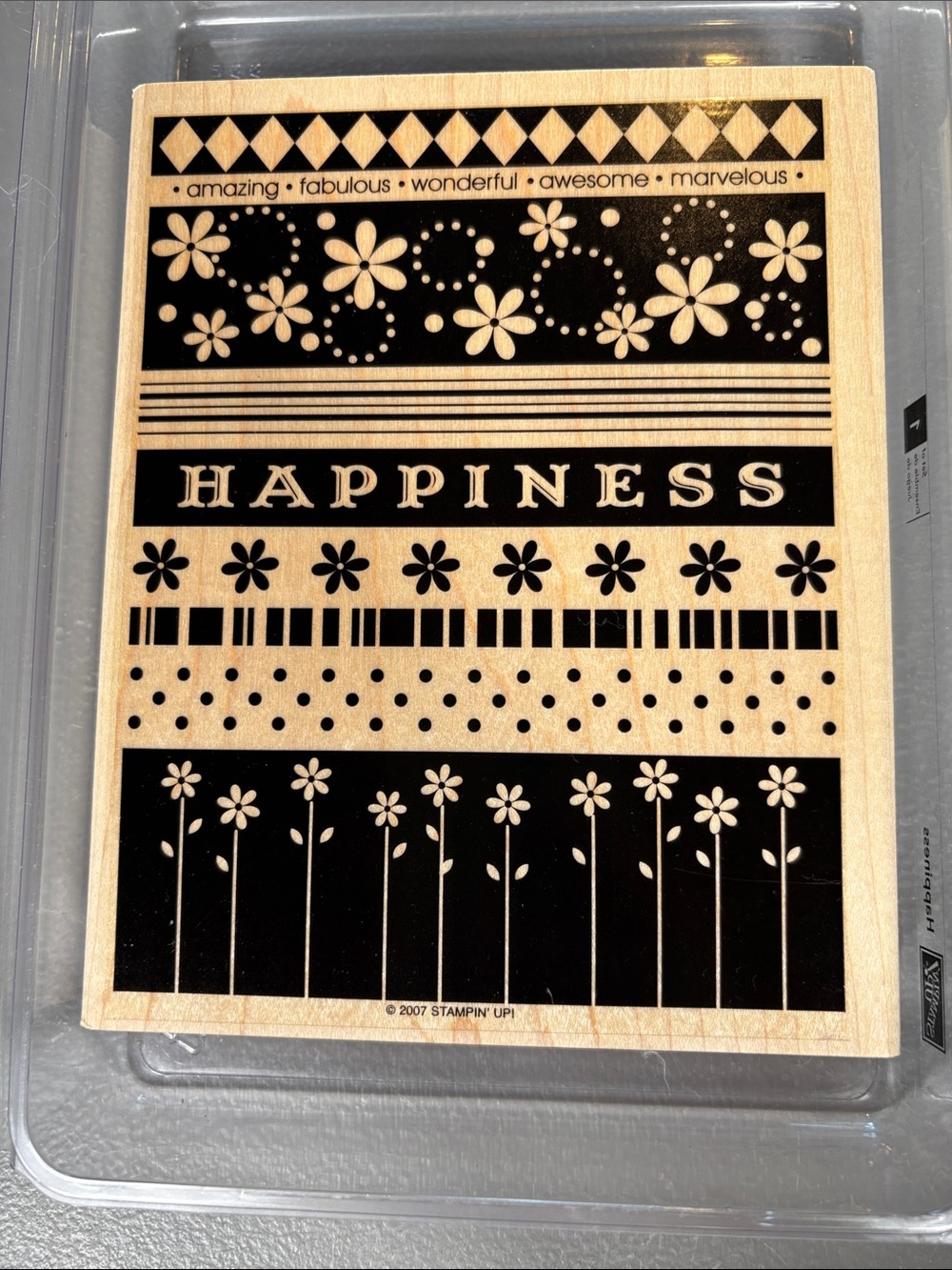 Stampin’ Up! Happiness 2007 Retired Wood Mounted Background Stamp Floral